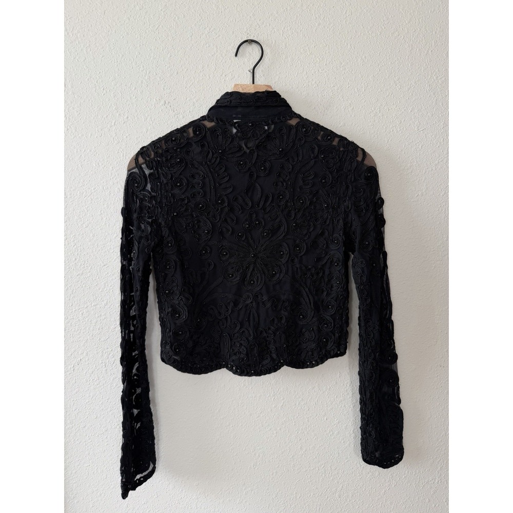 Vintage Cache Bolero Western Black Beaded Sheer Lace Cropped Cardigan Witchy Med - Picture 8 of 9